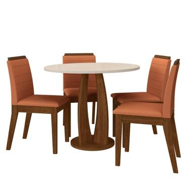 Imagem de Sala De Jantar Redonda Fontana Com 4 Cadeiras Freij/off/terracot - M.a