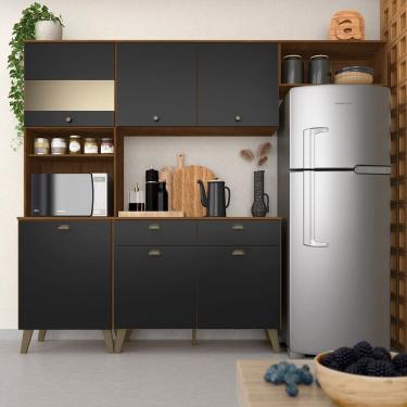 Imagem de Armário De Cozinha Sophia 4 Pçs Retro Com Vidro Frei/preto Fosco - M.a