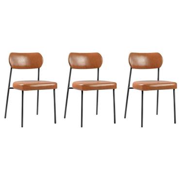 Imagem de Conjunto 3 Cadeiras Lavínia Couríssimo Amarula/aço Preto - Salaone Couríssimo Amarula/aço Preto