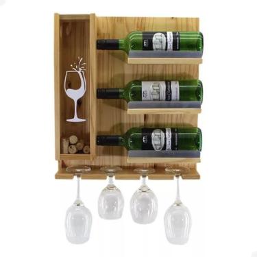 Imagem de Adega De Vinho De Madeira com Alumínio Suporte De Taça - Beto Moveis, 