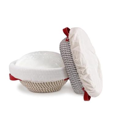 Imagem de Conjunto de 2 cestas à prova de pão, cesta redonda de 23 cm e tigela de pão oval de 25,4 cm com forro e capa, suprimentos para assar pães profissionais para iniciantes (como mostrado na imagem)