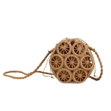 Imagem de SHAREYOIU Bolsa feminina fofa e vazada transversal feita à mão estilo boho com corda de papel, Camelo