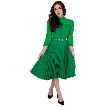 Imagem de Vestido Mídi Plissado Com Gola Manga Longa Moda Evangélica - KOPYTTA, 
