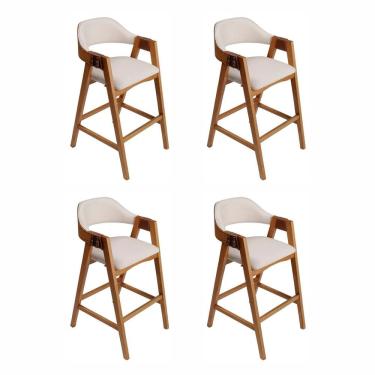 Imagem de Conjunto 4 Banquetas de Madeira Maciça Tauari, Estofada e Braço de Couro único Bélgica Imbuia/Off White