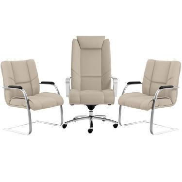 Imagem de Kit Cadeira Presidente Com 2 Cadeiras Fixas Areia