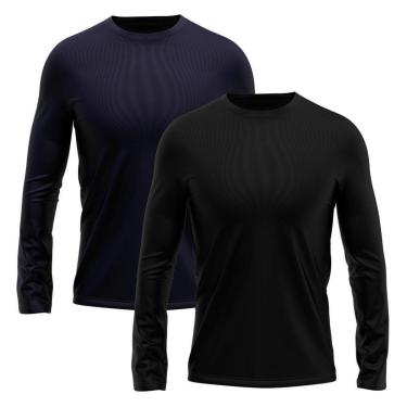 Imagem de Kit 2 Camisetas Masculina Manga Longa Dry Proteção Solar UV Segunda Pele Treino-Masculino