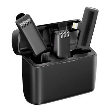 Imagem de Microfone de lapela sem fio 2 em 1 para iPhone iPad com capa de carregamento - Mini microfone de lapela para gravação de vídeo - Microfone de telefone com clipe pequeno para podcast, câmera, vlog,