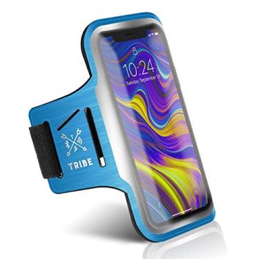 Imagem de Capa de braço de celular resistente à água Tribe para iPhone XS Max, XR, 8 Plus, 7 Plus, 6 Plus, 6S Plus, Samsung Galaxy S9 Plus, S8 Plus, A8 Plus, Note 4/5/8/9 com elástico ajustável e suporte para chave, Azul