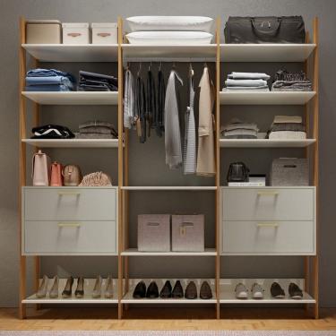 Imagem de Closet 4 Gavetas Tw404 12 Prateleiras 100% Mdf Off White/Freijó - Dalla Costa