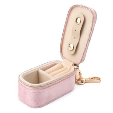 Imagem de Mini Caixa de Joias de Veludo, Mini Estojo Viagem para Joias Pequena Caixa Brincos com Divisórias Organizador Chaveiros 2 em 1 para Pingentes Colar Anel Presente (Rosa)