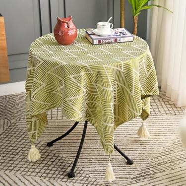 Imagem de Toalha de mesa quadrada pequena rústica toalha de mesa de fazenda jacquard ondas listradas com borlas capas de mesa de café laváveis para sala de estar cozinha decoração de mesa amarela 91 cm x 91 cm