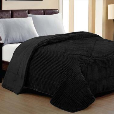 Imagem de Cobertor Aveline Casal Queen Manta Plush Canelada 01 Peça Toque Macio - Preto