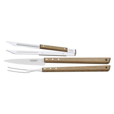 Imagem de Kit para Churrasco Tramontina em Aço Inox e Madeira com Pegador 3 peça