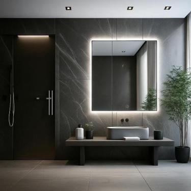 Imagem de Espelho Led Lapidado Quadrado Tamanho 90x90 Cm Fonte Bivolt - Espelho 