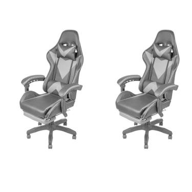 Imagem de Kit 2 Cadeira Gamer com Rodízios Pu Hawker 3315 Preto/Cinza