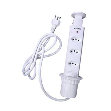 Imagem de Torre 3 Tomadas Embutir Bancada Retrátil Branco