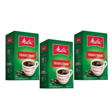 Imagem de Café Em Pó Tradicional Melitta 500g Kit 3, Café Pilão Torrado e Moído 