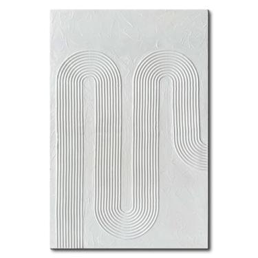 Imagem de Creespi Arte de parede branca pintada à mão - Pintura a óleo texturizada abstrata sobre tela 61 x 91 cm, pintura de parede 3D minimalista moderna para decoração de parede de casa