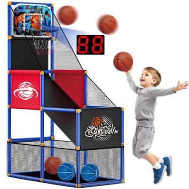 Imagem de Cesta de basquete de arcade flybakiz para crianças com 4 bolas de 3 a 