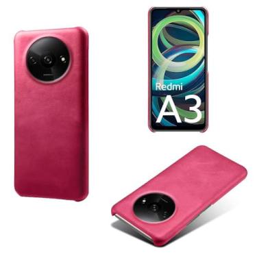 Imagem de Capa para Xiaomi Redmi A3 4G,Proteção contra quedas,Casca de volta de cor sólida simples,Design de couro de imitação de plástico-Rose
