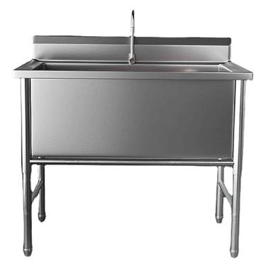 Imagem de TsoLay Pia de cozinha, pia externa, pia de sala de utilidade, com suporte de pernas de metal de aço inoxidável, pia, para fazenda, fábricas, oficinas, hospitais, escolas, piscinas