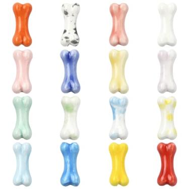 Imagem de UR URLIFEHALL 32 peças, 16 cores, contas de porcelana de osso de cachorro, feitas à mão, animais de estimação, contas de espaço solto para pulseira faça você mesmo, colar, joias, acessórios de