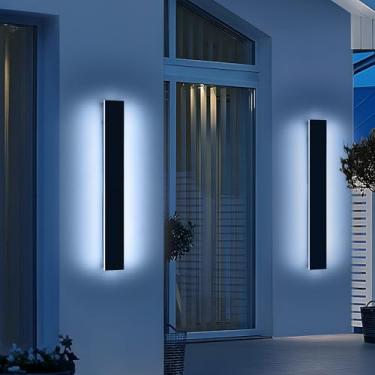 Imagem de Daoseolo Pacote com 2 lâmpadas de parede externas modernas de 79,8 cm, branco frio 6000K, arandelas lineares para montagem em parede externa, 31W, IP65, à prova d'água, minimalista, iluminação LED