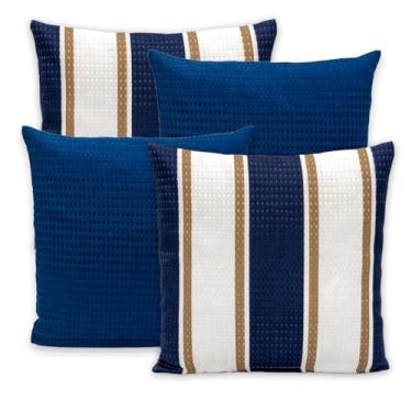 Imagem de Kit 4 Capas Piquet P/Almofadas 40x40 Com Zíper Lisas e Estampadas (Montreal - Azul Marinho)