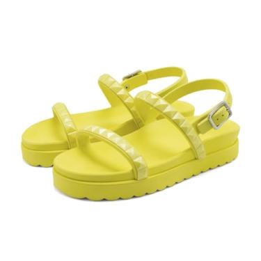 Imagem de Sandalia Rasteira Papete Piramide Feminina Com Fivela Solado Microexpandido Confortavel Verao Macia Tamanho:34;Cor:Amarelo;Gênero:Feminino;Departamento BS:Esporte