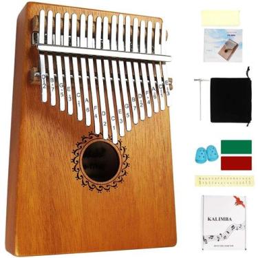 Imagem de Piano de polegar FLSEPAMB Kalimba 17 teclas, madeira de mogno, marrom