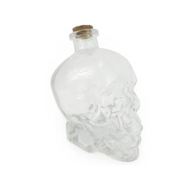 Imagem de Garrafa de Vidro Formato Cranio Caveira Com Tampa Rolha Resistente 750