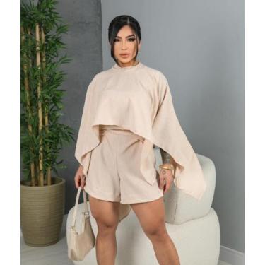 Imagem de Conjunto Feminino Três Peças Kimono Estilo Capa Shorts E Cropped - Sim