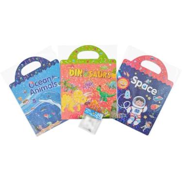 Imagem de Dinossauros, animais do oceano, espaço: pacote de livreto de atividades adesivo reutilizável com 1 mini borracha colecionável para maiores de 3 anos (tema aleatório) [56144]