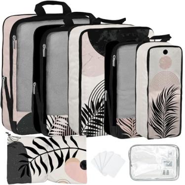 Imagem de 7 organizadores de mochila de compressão para viagem, mala impermeável, mala de viagem, mochila organizadora com bolsa de higiene essencial, para mulheres/homens - Boêmia preta