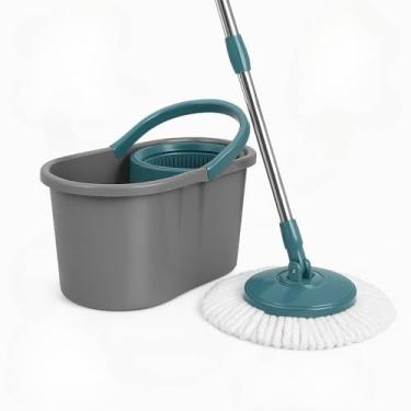 Imagem de Mop Giratório 360º com Balde Centrífuga Inox, Cabo 140cm e Reservatório de 8L com Rodinhas