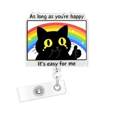 Imagem de Horee Carretel de crachá de gato, porta-cartão de identificação retrátil com clipe jacaré, suporte de crachá de acrílico com glitter, design engraçado fofo (gato)