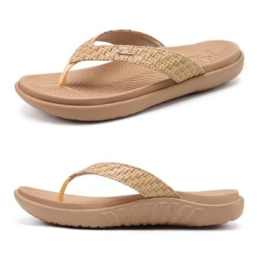 Imagem de KuaiLu Chinelo feminino feminino tapete de ioga confortável caminhada sandália tanga com fascite plantar suporte de arco slip on interior exterior para o verão, Bege, 38
