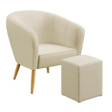 Imagem de Poltrona Decorativa Vênus Detalhada com Puff Izar Sued Bege Aradecor