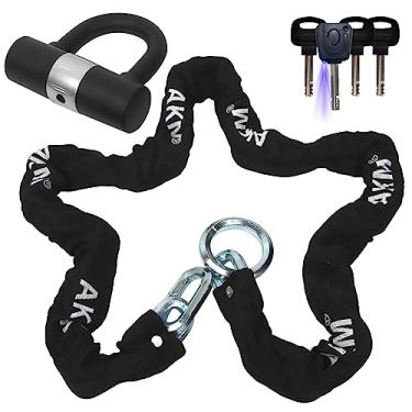 Imagem de Trava de corrente AKM para bicicleta de segurança 12 mm com trava de disco de bicicleta resistente com trava de 16 mm em U, trava de motocicleta preta, 1.8M/6-Feet