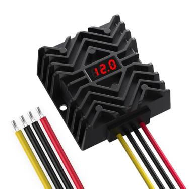 Imagem de Conversor DC 24V para 12V 30A com visor LED, chip de segurança MCU e cabos espessos de 16 AWG, fonte de alimentação à prova d'água para carro, barco, solar