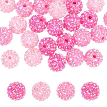 Imagem de PATIKIL Contas de strass de resina de 16 mm para caneta com contas, pacote com 30 bolas de discoteca brilhantes em pedaços redondos de chiclete para chaveiros com contas, rosa claro/rosa escuro