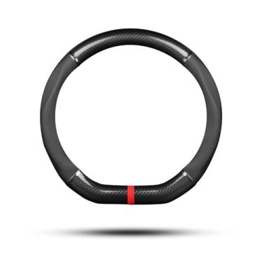 Imagem de Ergocar Capa de volante de carro antiderrapante protetor de volante esportivo em forma de D de fibra de carbono e couro PU universal para diâmetro de 38 cm (15") (preto-listra-B)