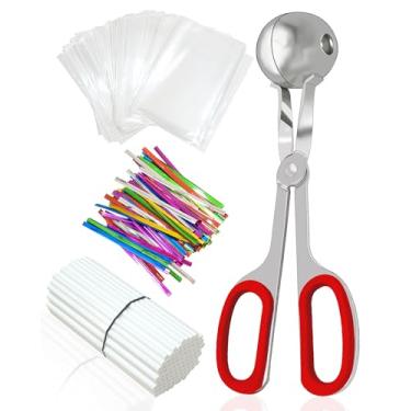 Imagem de 313 pacotes de kit de moldes para bolo, conjunto de ferramentas de rolo de bolo CHELIZIYA com 100 pacotes, 100 palitos de petisco, 100 laços torcidos, 10 papel de embrulho de flores, 1 caneta