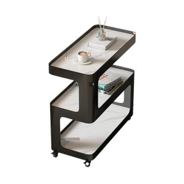 Imagem de hezhuhe2258 Mesa lateral minimalista luxuosa sala de estar painel de rocha sofá lateral vários, armário móvel, mesa de centro pequena de cabeceira de canto simples (preto, 65 cm)