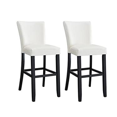 Imagem de YAYA2021-SHOP Conjunto de 2 cadeiras de bar retrô para escritório, cadeira de jantar de carvalho simples com assento acolchoado, banco alto para bar, cadeira de cozinha, branca ajustável