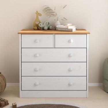 Imagem de IDIMEX Cômoda Madeira com Gavetas Quarto Infantil cor Branco Freijó Rondo 80 cm