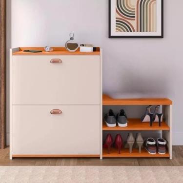 Imagem de Sapateira Banquinho 21 Pares Sapato Organizadora Prateleira Gaveta Basculante Hall De Entrada(MILANO Off White/Cinamomo)