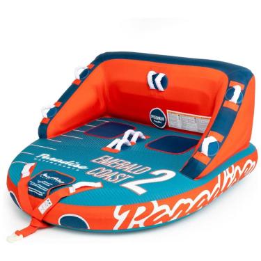 Imagem de Boia Rebocável para 1 a 2 Pessoas com Costura Reforçada e Acolchoamento EVA, Paradise Water Sports, Azul e Laranja