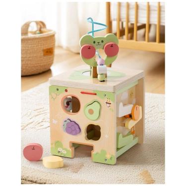 Imagem de Cubo de Atividades Educativo de Madeira ROBUD - Brinquedo Montessori com 9 Jogos para Bebês de 1 Ano