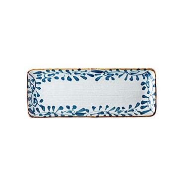 Imagem de SUNESA Prato de serviço criativo pintado à mão retangular prato de cerâmica doméstico prato de bife prato de comida ocidental prato de sushi prato de peixe pratos de jantar (cor: 1)